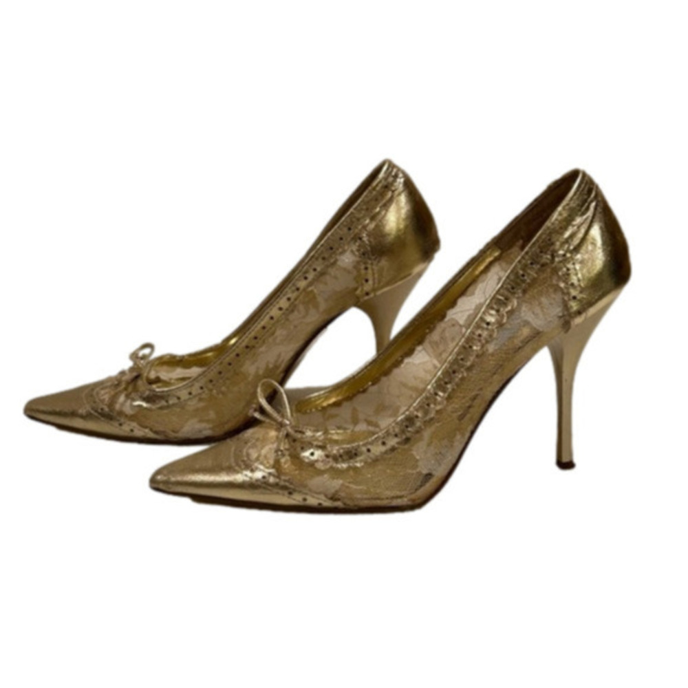 David Dixon gold high heel pumps 8